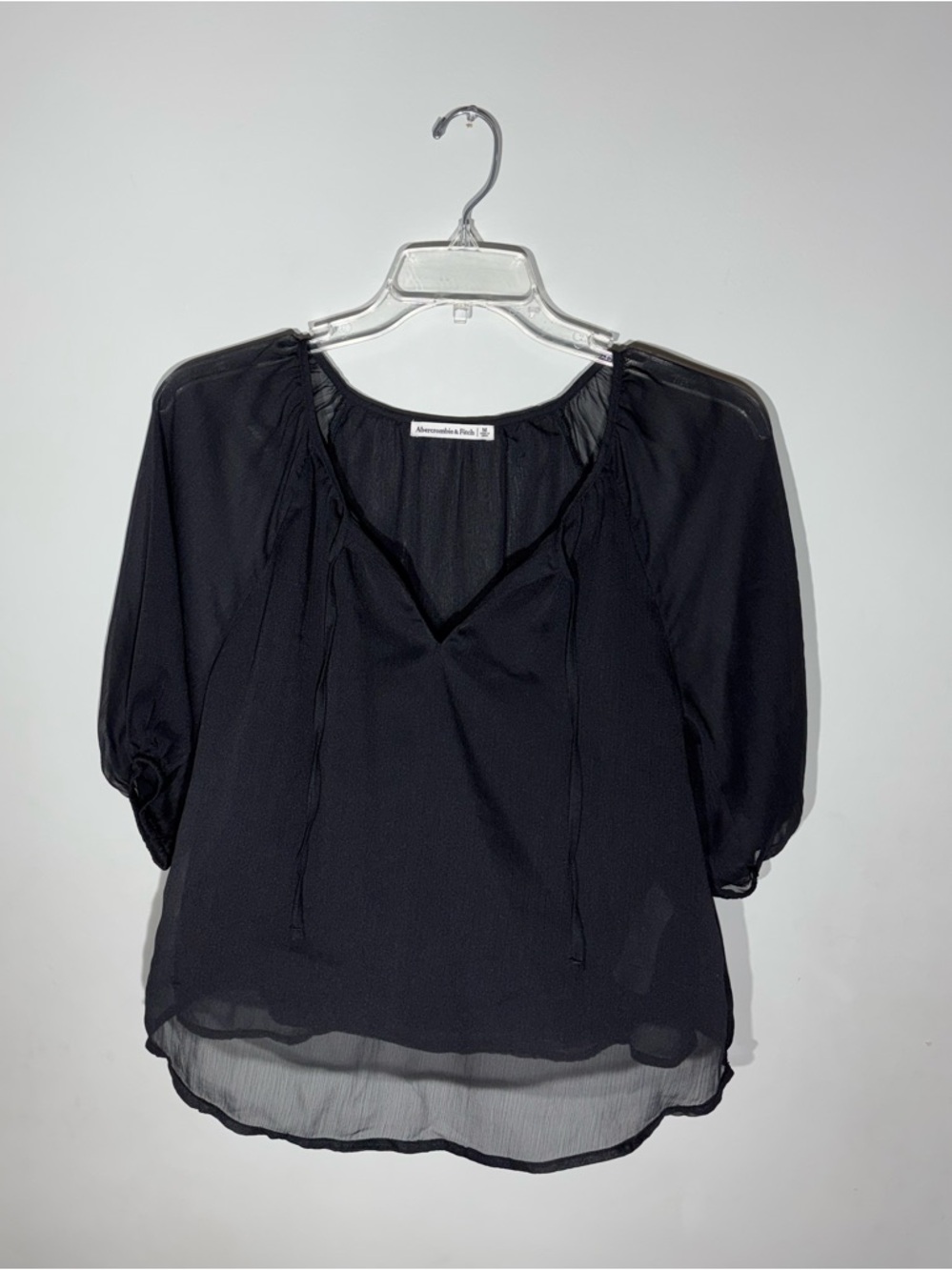 Abercrombie Fitch Blouse Womens Med Black Sheer Peasant Cottage Boho Top